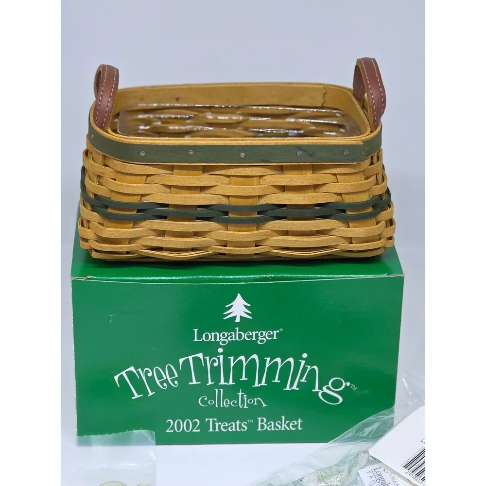 VTG‎ Longaberger Tree Trimming 2002 Treats Basket Green Woven Fabric Liner Box
